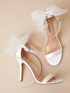 Ayanna Ivory Satin Bow Ankle Strap High Heel Sandals